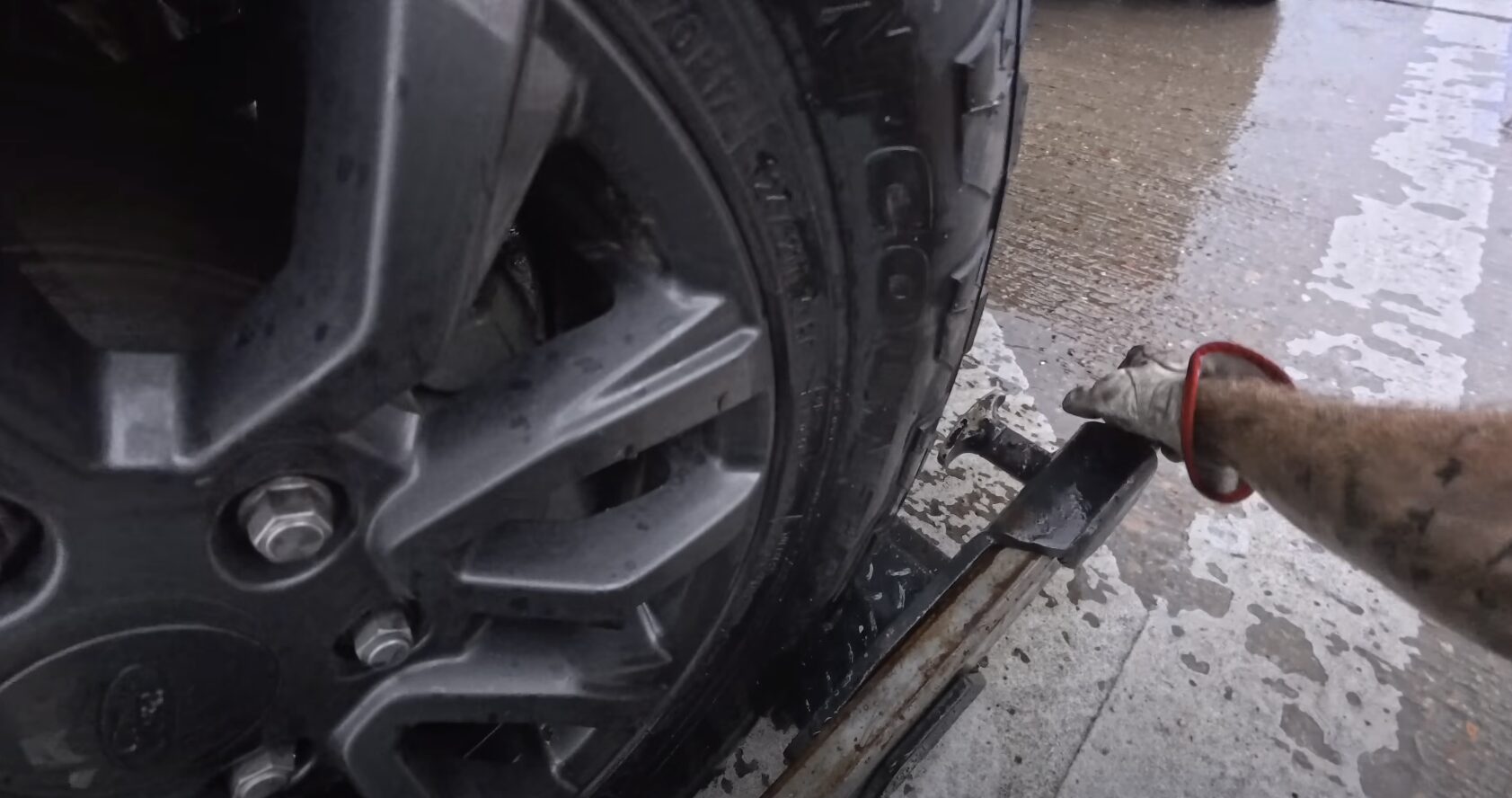 Close-up of professional vehicle securing equipment during accident recovery